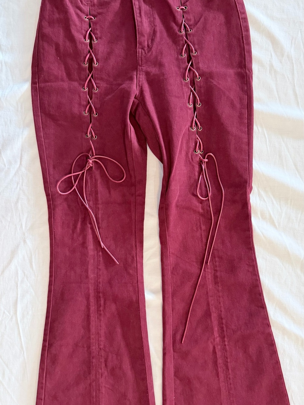 Women’s Lace-Up Maroon Flared Pants